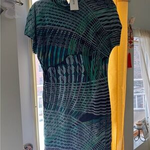 Elegant Teal Patterned Midi Dress